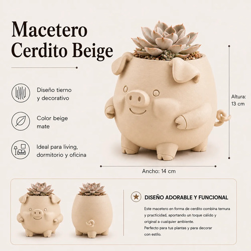 Macetero Decorativo Hogar- Forma Cerdito 13 Cm - Foto 2