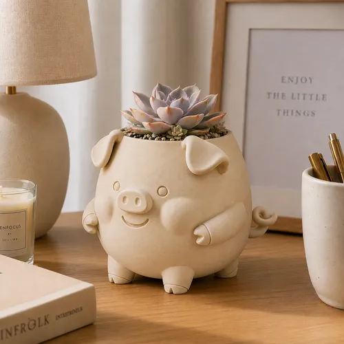 Macetero Decorativo Hogar- Forma Cerdito 13 Cm - Foto 3