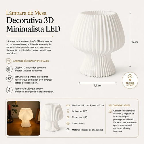 Lámpara De Mesa Decorativa 3d Minimalista Led - Foto 4