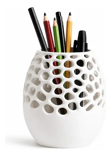 Portalápices De Escritorio Moderno Diseño De Agujeros Blanco