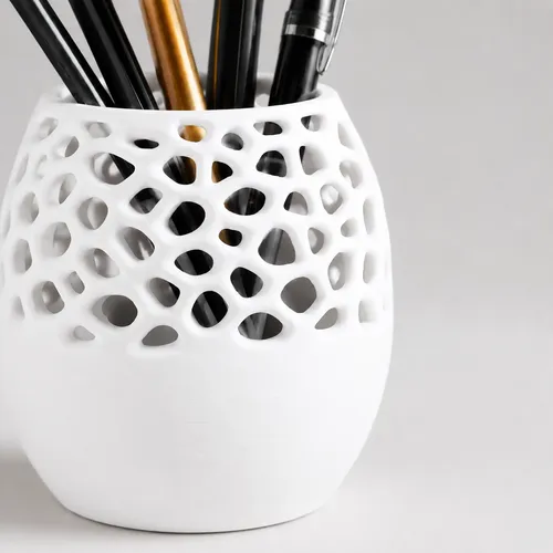 Portalápices De Escritorio Moderno Diseño De Agujeros Blanco - Foto 2