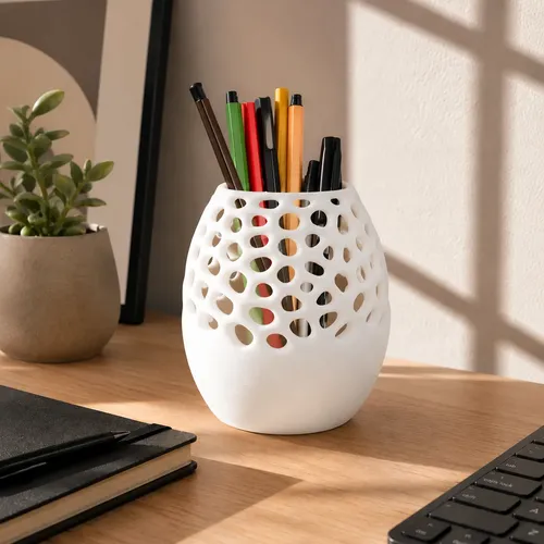 Portalápices De Escritorio Moderno Diseño De Agujeros Blanco - Foto 3