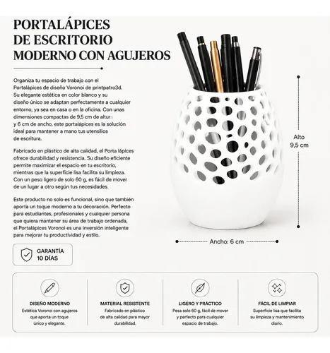 Portalápices De Escritorio Moderno Diseño De Agujeros Blanco - Foto 4
