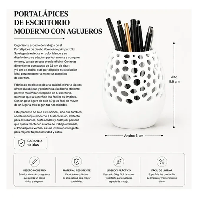 Portalápices De Escritorio Moderno Diseño De Agujeros Blanco 4