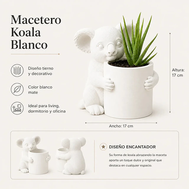 Macetero Decorativo Hogar- Forma Koala 17 Cm