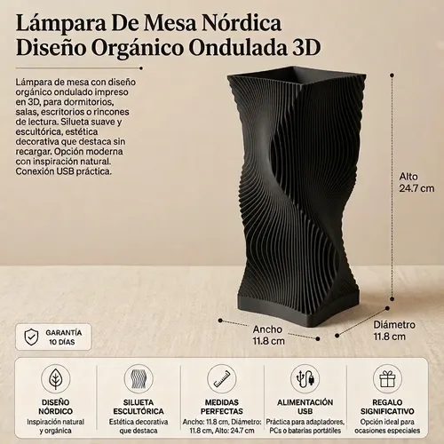 Lámpara De Mesa Nórdica Diseño Orgánico Ondulada 3d - Foto 6