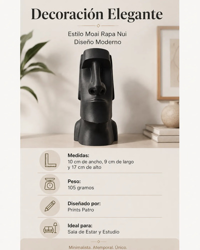 Escultura Elegante Prints Patro - Estilo Moai Rapa Nui - Foto 4