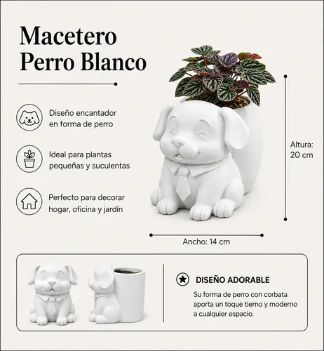 Macetero Decorativo Hogar- Perrito Oficinista 20 Cm - Foto 2