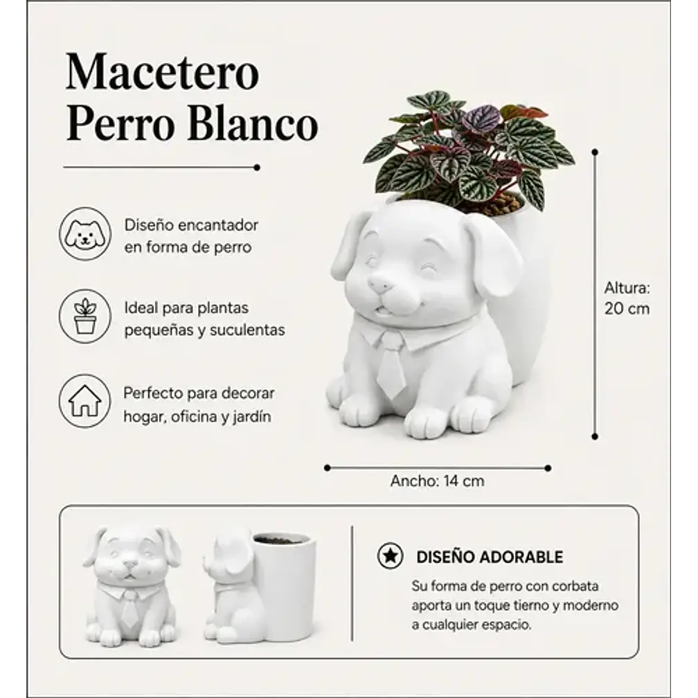 Macetero Decorativo Hogar- Perrito Oficinista 20 Cm 2