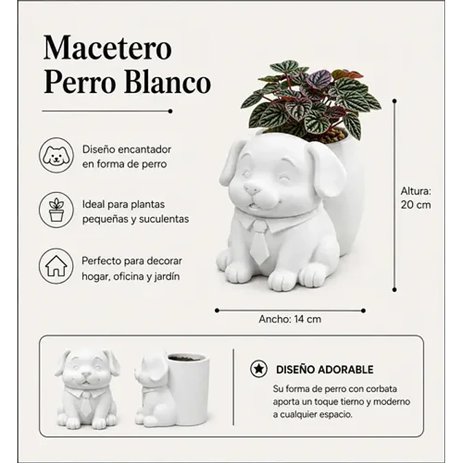 Macetero Decorativo Hogar- Perrito Oficinista 20 Cm 2