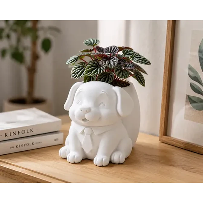 Macetero Decorativo Hogar- Perrito Oficinista 20 Cm 3