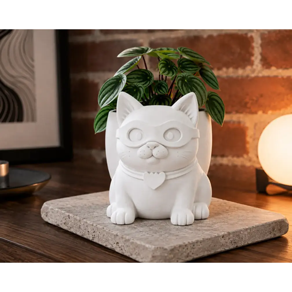 Macetero Decorativo Hogar- Gatito Héroe 15 Cm 3