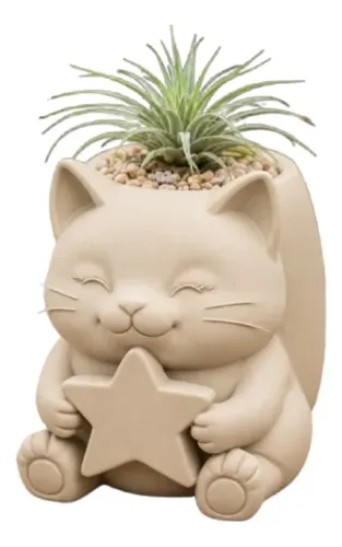 Macetero Decorativo Hogar- Gatito Estrella 15 Cm