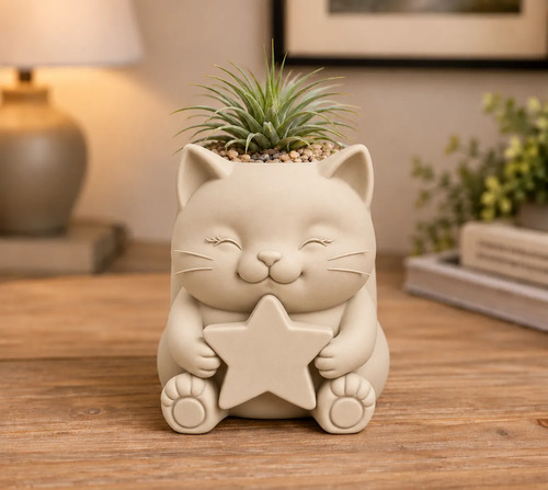 Macetero Decorativo Hogar- Gatito Estrella 15 Cm - Foto 3