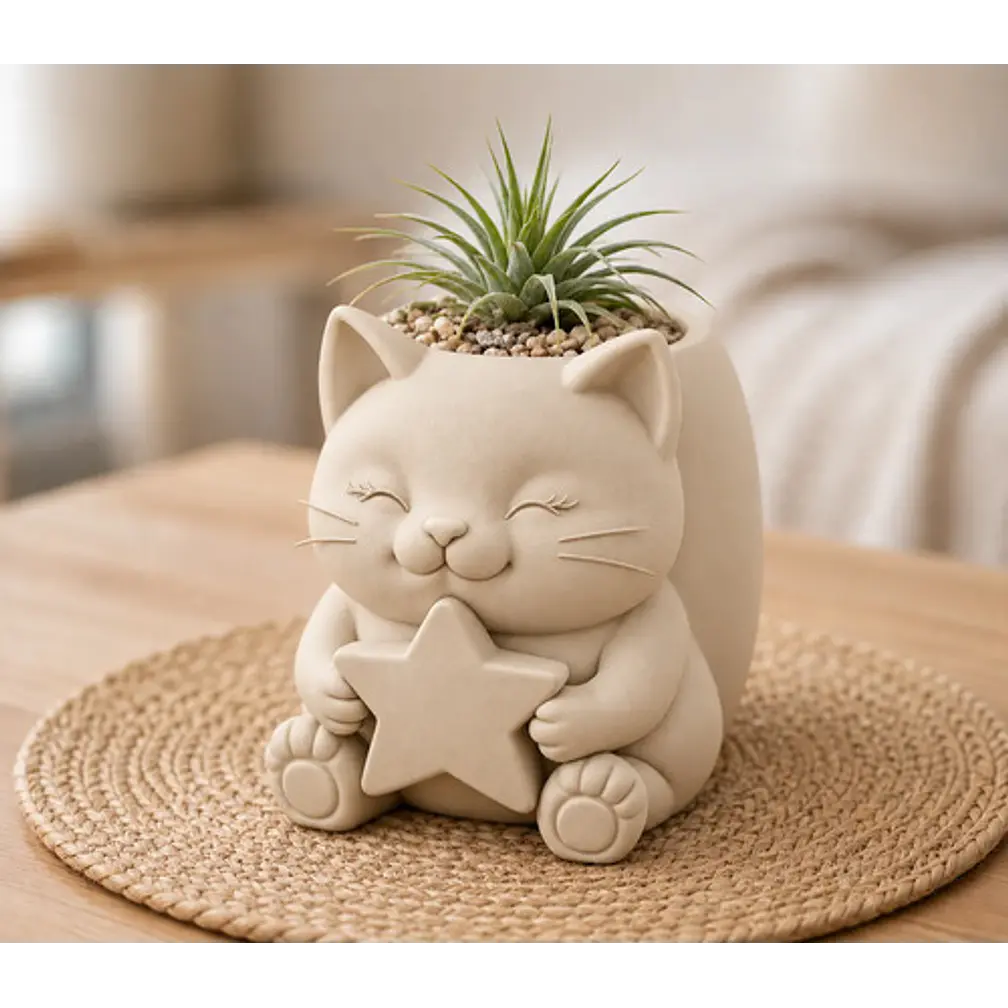 Macetero Decorativo Hogar- Gatito Estrella 15 Cm 5