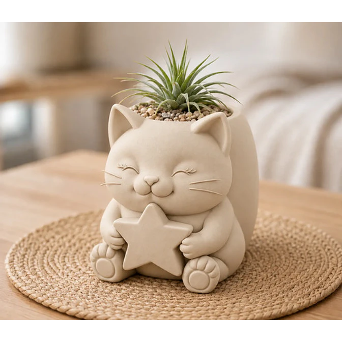 Macetero Decorativo Hogar- Gatito Estrella 15 Cm 5