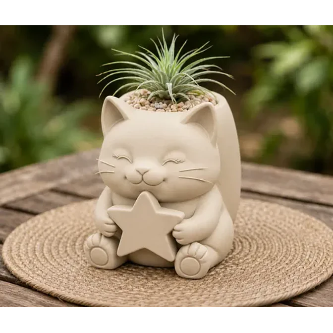 Macetero Decorativo Hogar- Gatito Estrella 15 Cm 6