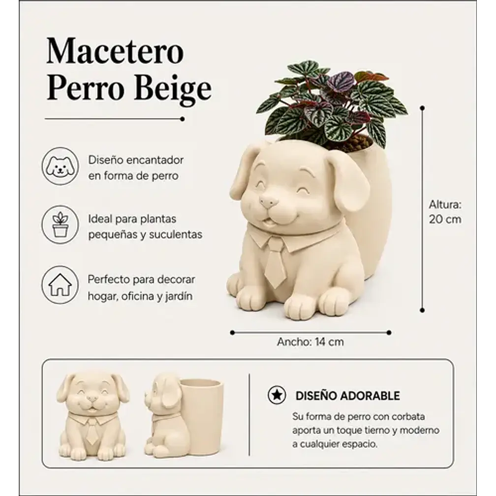 Macetero Decorativo Hogar- Perrito Oficinista 20 Cm 2