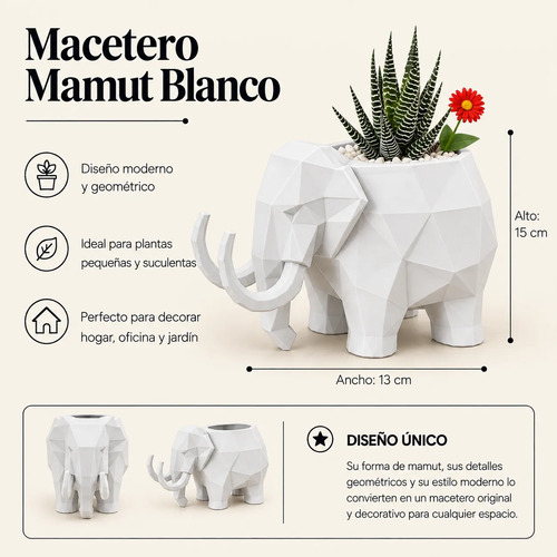 Macetero Decorativo Hogar- Forma Mamut 15 Cm - Foto 2