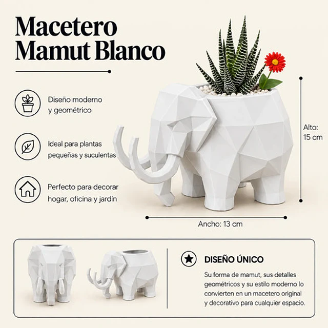 Macetero Decorativo Hogar- Forma Mamut 15 Cm