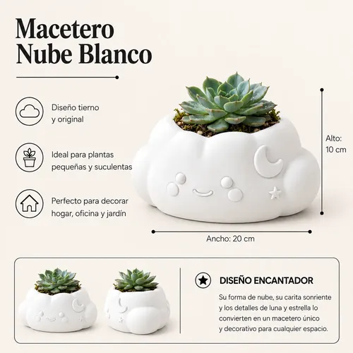 Macetero Decorativo Hogar- Forma Nube 10 Cm - Foto 2
