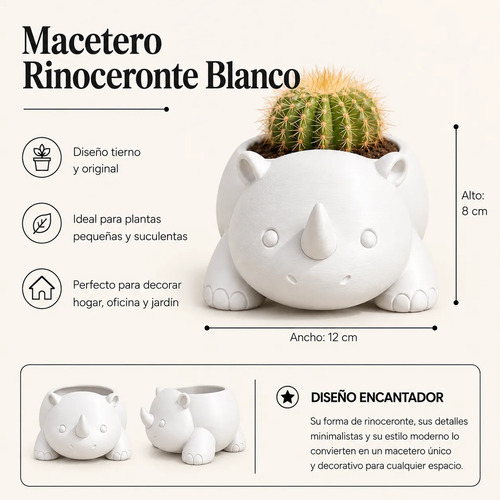 Macetero Decorativo Hogar- Rinoceronte 8 Cm - Foto 2