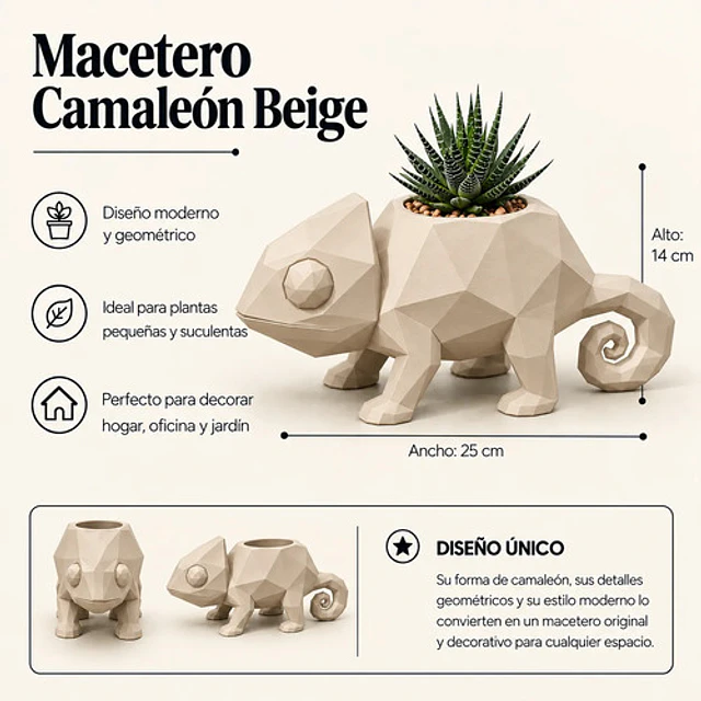 Macetero Decorativo Hogar- Camaleón 14 Cm