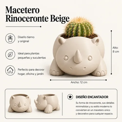Macetero Decorativo Hogar- Rinoceronte 8 Cm - Foto 2