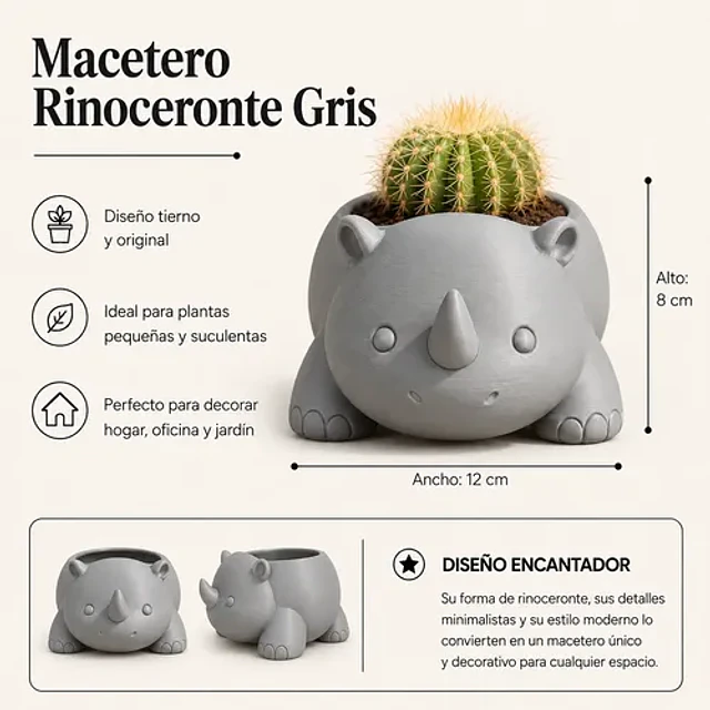Macetero Decorativo Hogar- Rinoceronte 8 Cm