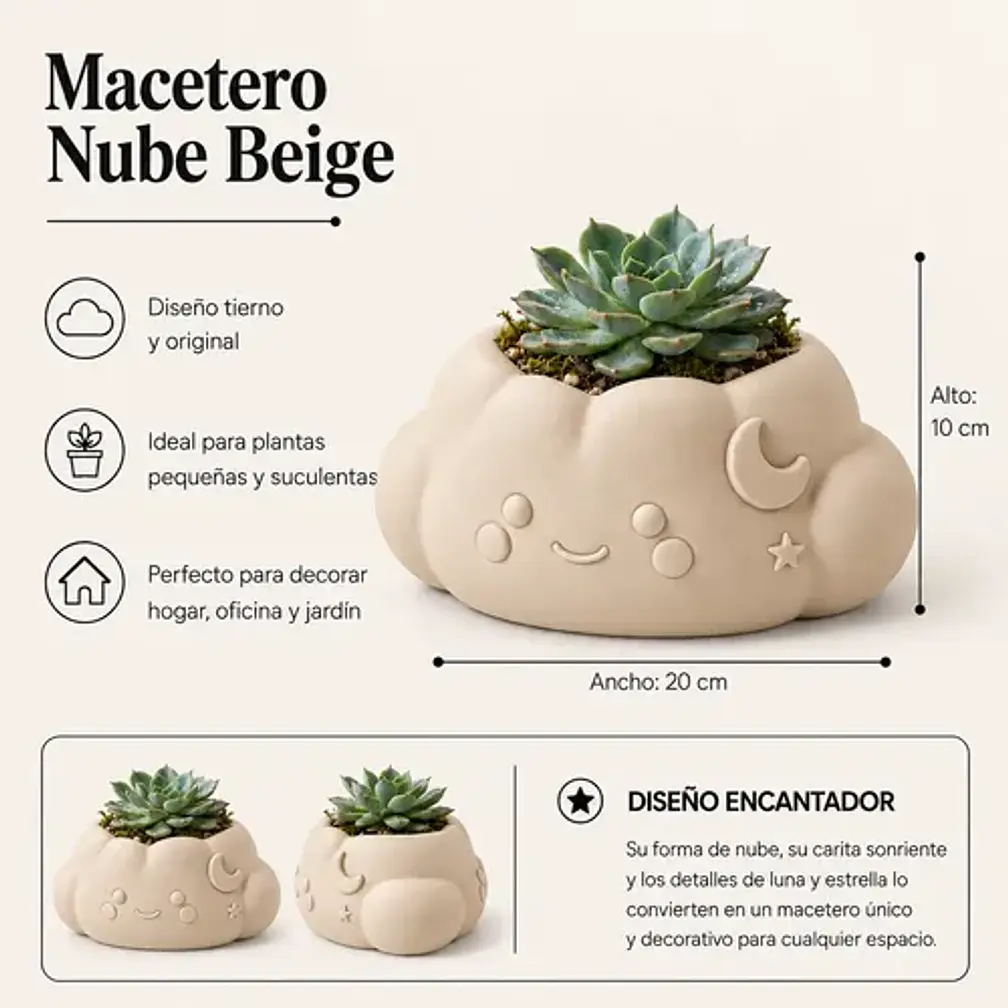 Macetero Decorativo Hogar- Forma Nube 10 Cm 2