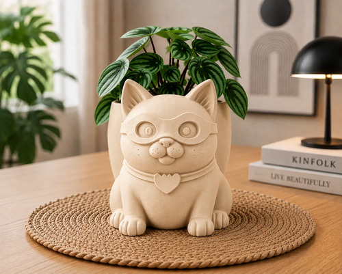 Macetero Decorativo Hogar- Gatito Héroe 15 Cm - Foto 3