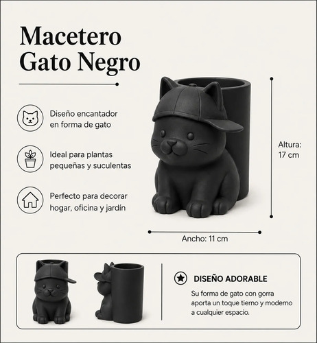 Macetero Decorativo Hogar- Michi Gorra 17 Cm - Foto 2