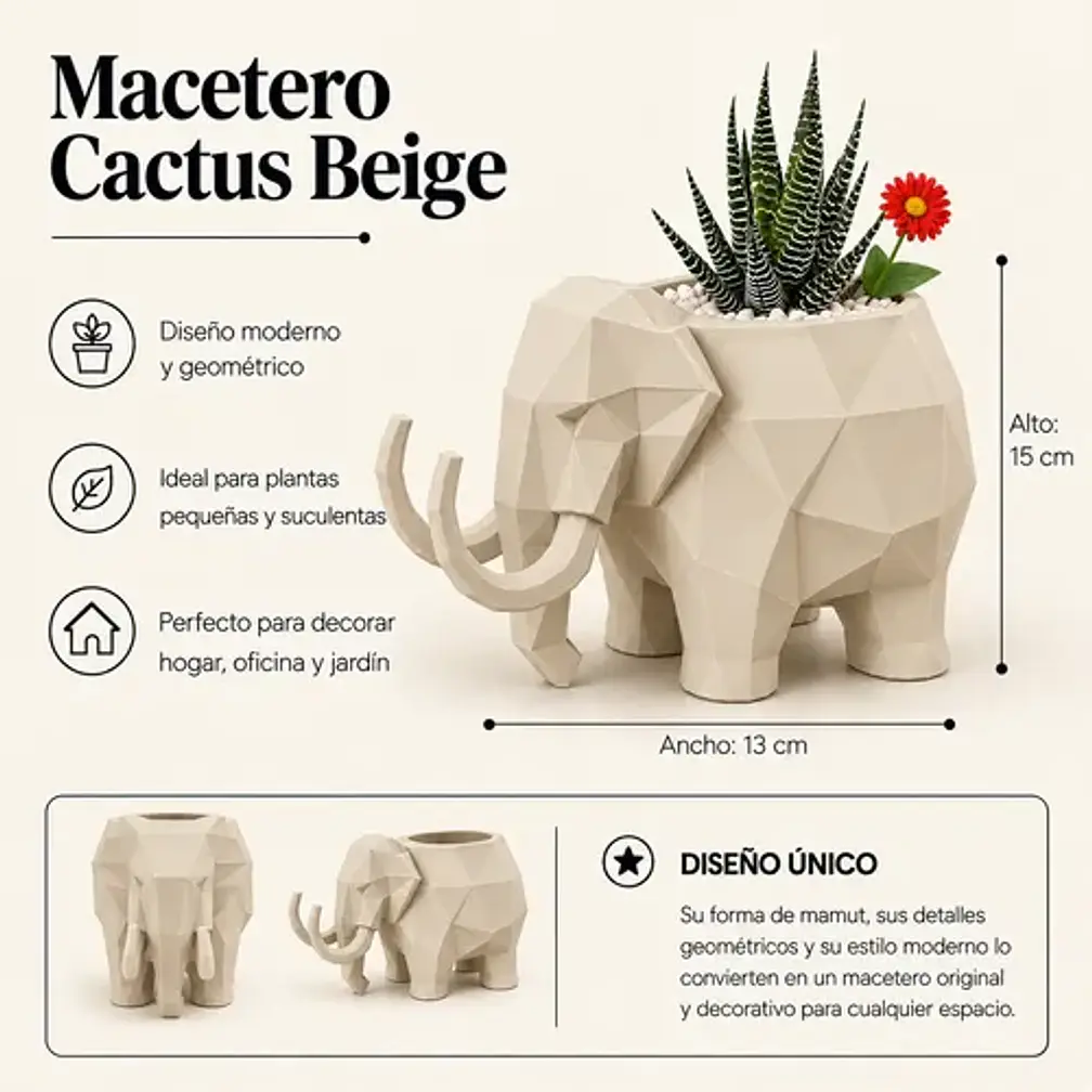 Macetero Decorativo Hogar- Forma Mamut 15 Cm 2
