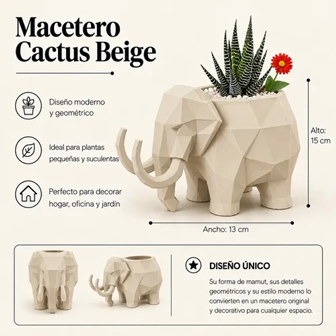 Macetero Decorativo Hogar- Forma Mamut 15 Cm 2