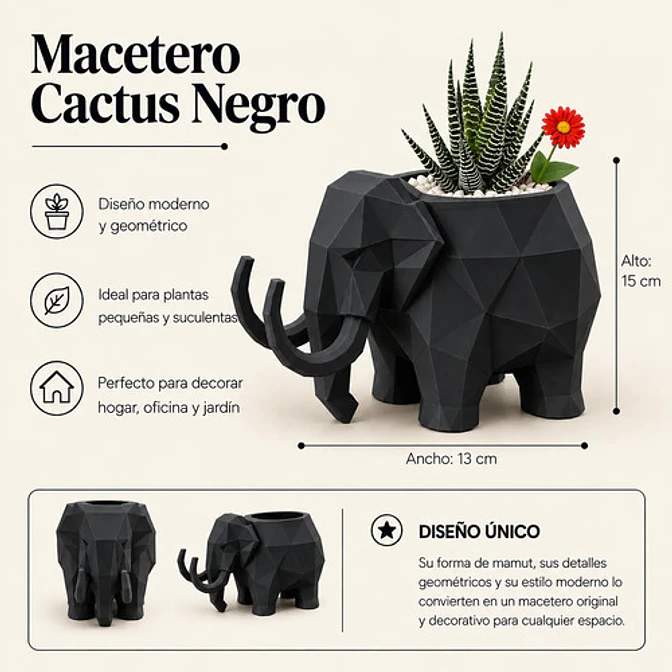 Macetero Decorativo Hogar- Forma Mamut 15 Cm 2