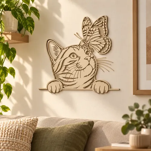 Decoración Elegante Prints Patro - Gato Curioso Con Mariposa