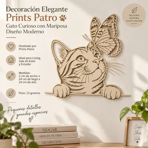 Decoración Elegante Prints Patro - Gato Curioso Con Mariposa - Foto 2