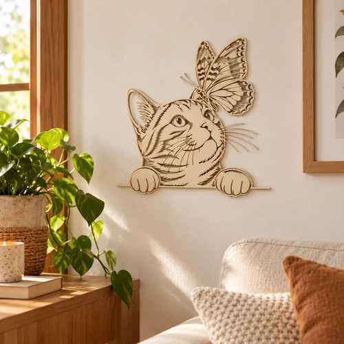 Decoración Elegante Prints Patro - Gato Curioso Con Mariposa - Foto 3