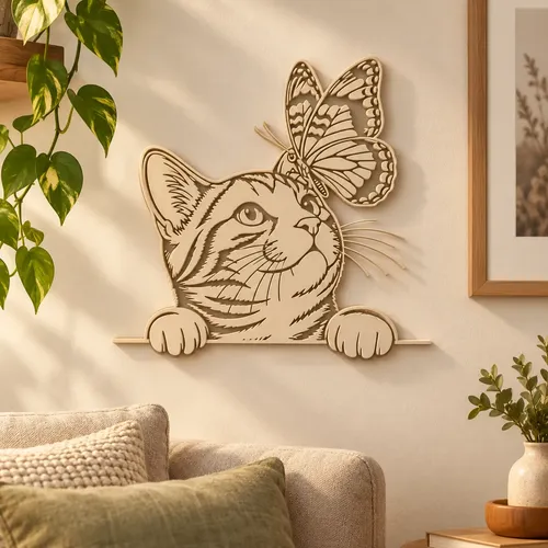 Decoración Elegante Prints Patro - Gato Curioso Con Mariposa - Foto 5