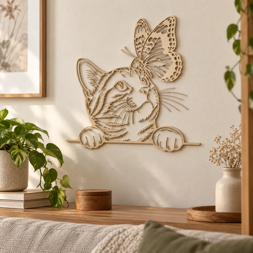 Decoración Elegante Prints Patro - Gato Curioso Con Mariposa - Foto 6