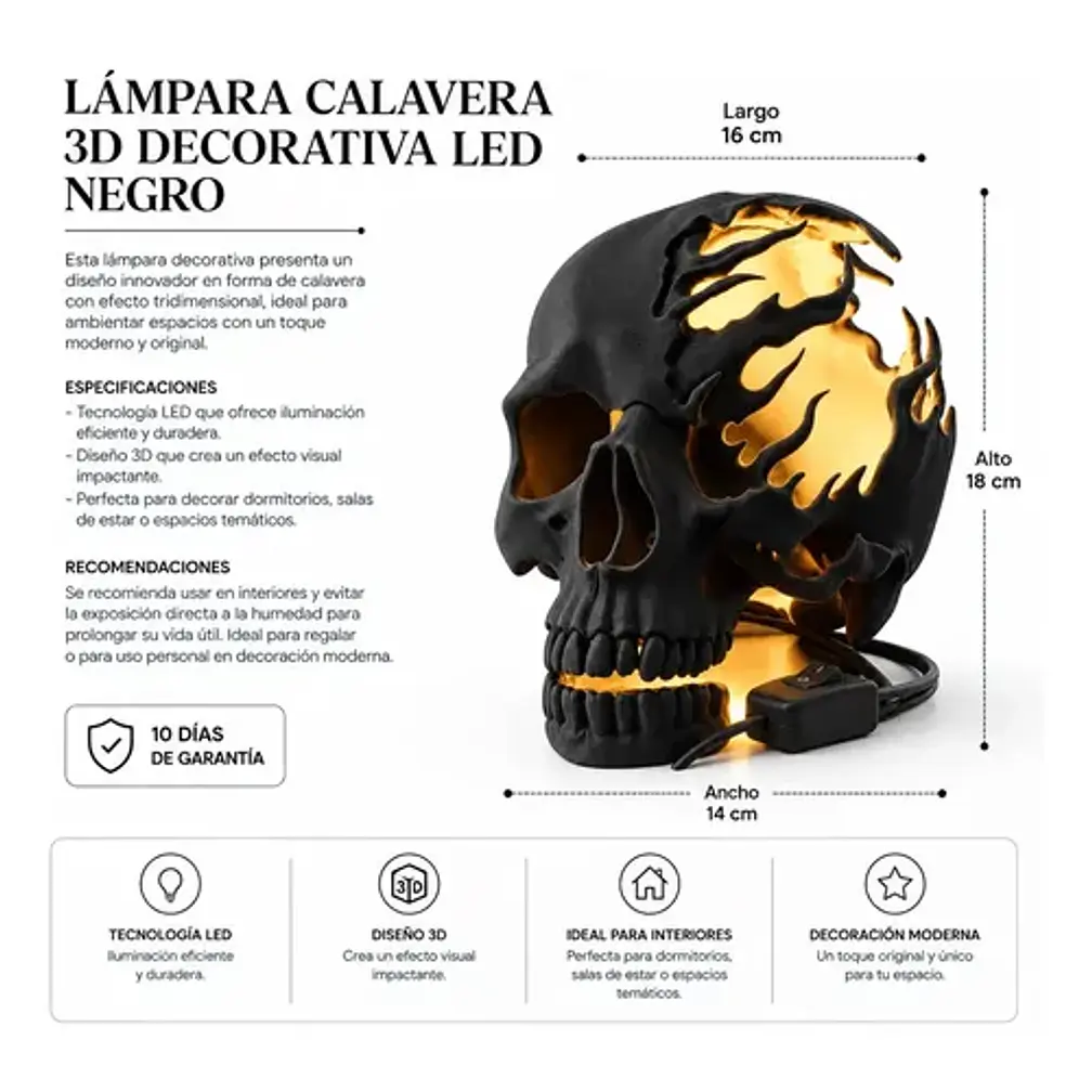 Lámpara Calavera 3d Led Decorativa 8