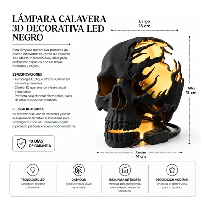 Lámpara Calavera 3d Led Decorativa 8