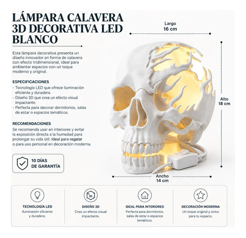 Lámpara Calavera 3d Led Decorativa - Foto 12