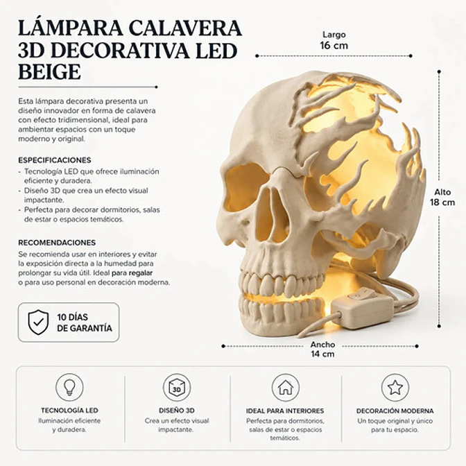 Lámpara Calavera 3d Led Decorativa 16