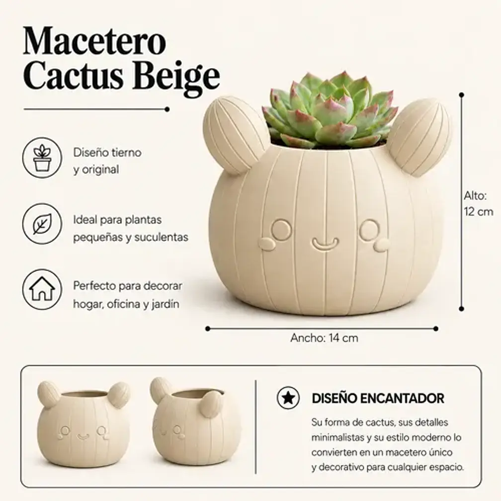 Macetero Decorativo Hogar- Forma Cactus 12 Cm 14
