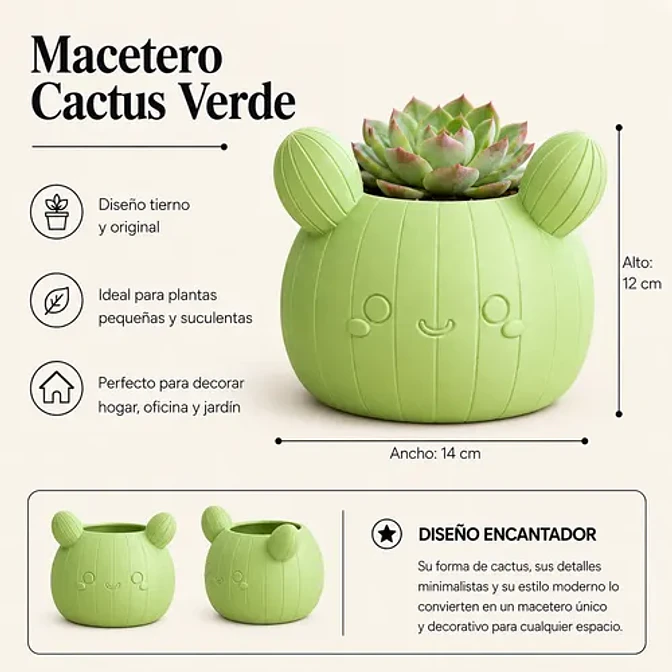 Macetero Decorativo Hogar- Forma Cactus 12 Cm 20
