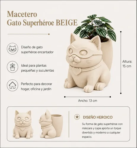 Macetero Decorativo Hogar- Gatito Héroe 15 Cm - Foto 8