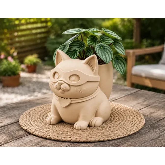 Macetero Decorativo Hogar- Gatito Héroe 15 Cm 12