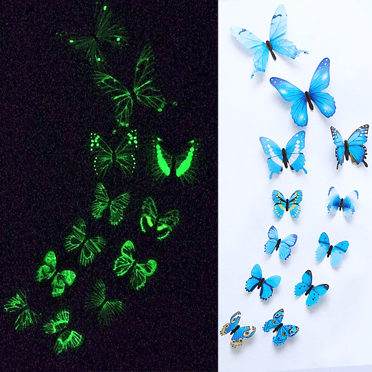 Set de 12 Mariposas 3D Luminosas 