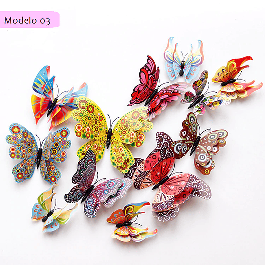 Set de 12 Mariposas Deco Colores (Imán y adhesivo).